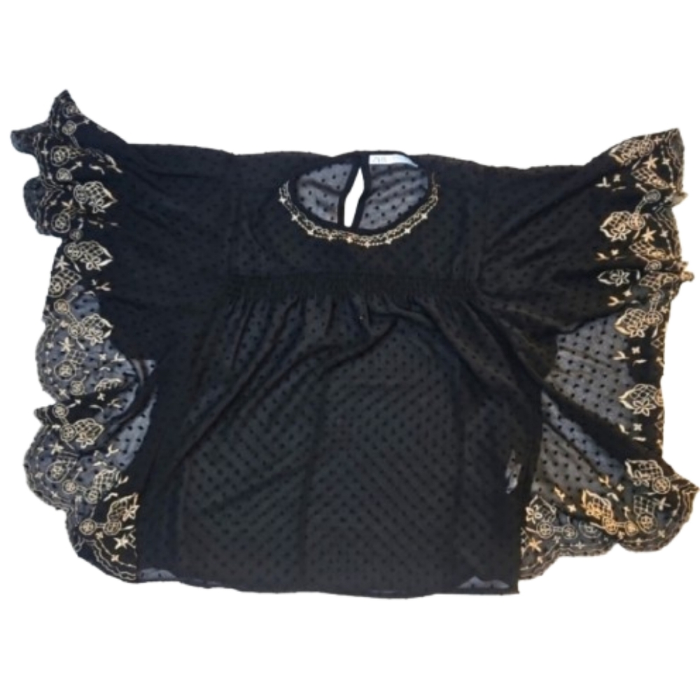 Zara Collection Sheer Lace Top Size Small US Blouse Black